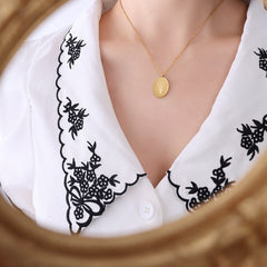 Birth Flower Oval Pendant Necklace