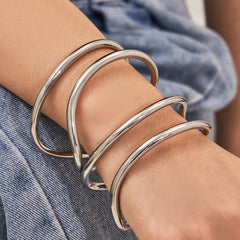 Double-Line Sculptural Open Cuff Bracelet