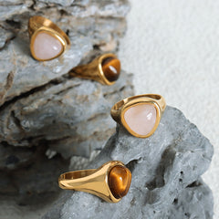 Rose Quartz & Tiger Eye Stainless Steel Rings