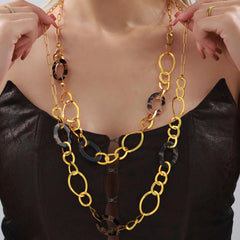18K Gold-Plated Leopard-Pattern Link Long Necklace