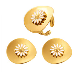 18K Gold-Plated Daisy Enamel Ring or Stud Earrings