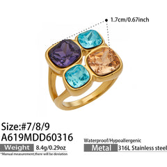 Colorful Glass Stone Statement Rings