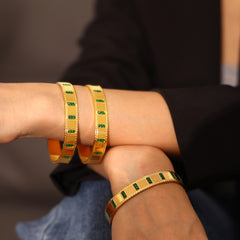 18K Gold-Plated Green Glass Station Bangle