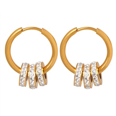 Triple Sparkle Charm Hoop Earrings