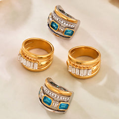 Layered Cubic Zirconia Statement Rings