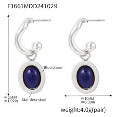 18K Gold-Plated Oval Agate Drop Earrings