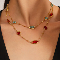 Gold-Tone Faceted Glass Link Necklace