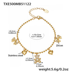 Bear & Heart Charm Necklace, Bracelet, Anklet & Earrings