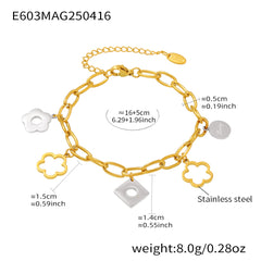 Flower and Geometric Charm Bracelet