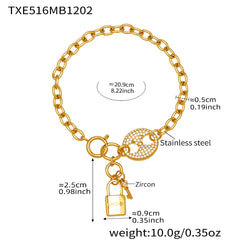 18K Gold-Plated Lock and Key Chain Necklace or Bracelet