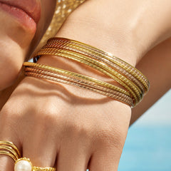18K Gold-Plated Smooth or Diagonal Texture Bangle