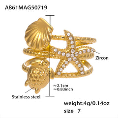 Ocean Motif Cubic Zirconia Open Rings