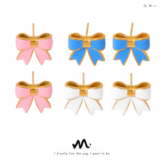 18K Gold-Plated Enamel Bow Stud Earrings