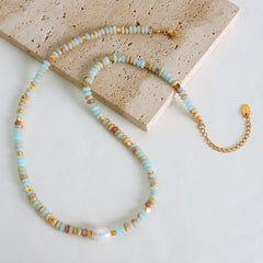 Pearl-Look and Color Disc Bead Necklace