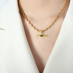 Wavy Chain & Glass Stone Toggle Necklace