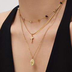 Cross and Coin Layered Necklace