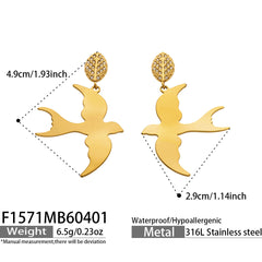 Swallow Bird Drop Stainless Steel Earrings