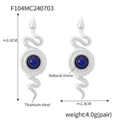 Snake-Shaped Round Stone Drop Earrings