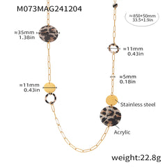 Long Leopard-Pattern Geometric Chain Necklace