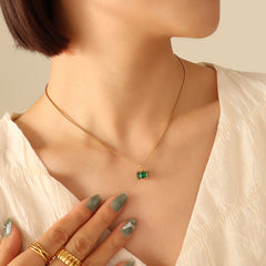 Green Cubic Zirconia Pendant Necklace & Hoop Earrings