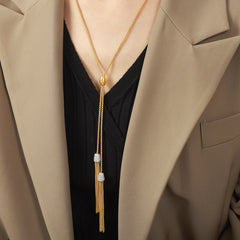 18K Gold-Plated Sparkle Tassel Long Necklace