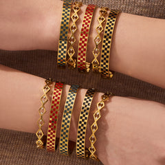 Checkerboard Enamel or Zigzag Clasp Bracelet
