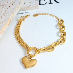18K Gold-Plated & Silver-Tone Heart Link Bracelet