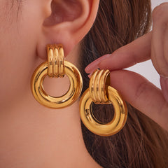 Mixed-Finish Geometric Drop Earrings