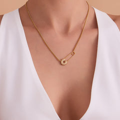 18K Gold-Plated Cubic Zirconia Safety Pin Necklace