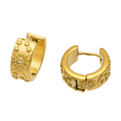 Star & Crescent Engraved Huggie Hoop Earrings