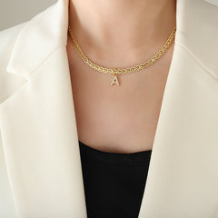 Cubic Zirconia Initial Letter Chain Necklace