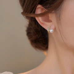 Gold-Tone Leaf Pearl-Look Stud Earrings
