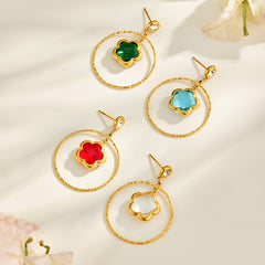 Czech Glass Flower Charm Hoop Earrings