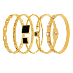 Roman Numeral and Stone Detail Bangle Bracelet