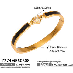 Heart Cubic Zirconia Black Enamel Bangle