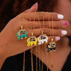 Gold-Tone Enamel Elephant Pendant Necklace