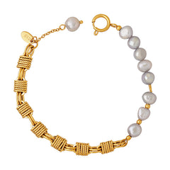 Gray Freshwater Pearl & Brass Chain Bracelet
