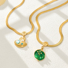 18K Gold-Plated Leaf Pendant Snake Chain Necklaces