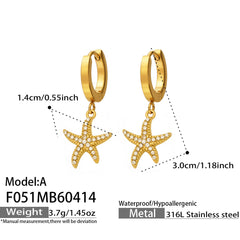 18K Gold-Plated Starfish Drop Hoop Earrings