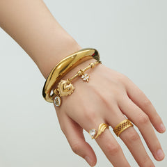 Sculptural Charm-Accent Open Cuff Bracelet