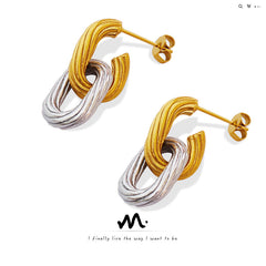 Two-Tone Interlocking Oval Stud Earrings