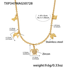 18K Gold-Plated Heart & Flower Charm Necklace & Bracelet
