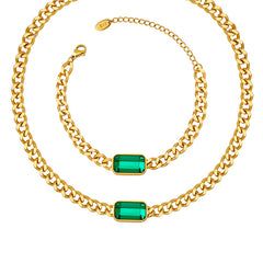 Glass Stone Cuban Chain Necklace or Bracelet