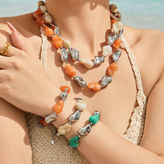 Color Resin Sculptural Link Necklace and Bracelet