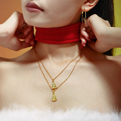 Cubic Zirconia Christmas Tree Pendant Necklace
