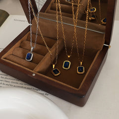 18K Gold-Plated Blue Crystal Pendant Necklace