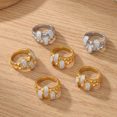 18K Gold-Plated Double-Band Rhinestone Ring