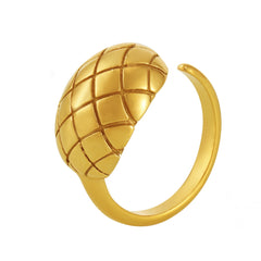 18K Gold-Plated Checkered Open Ring