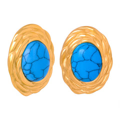 Gold-Tone Blue Stone Oval Stud Earrings