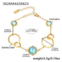 Gold-Tone Round Glass Link Anklet